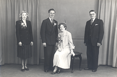 2017-01-13-15-15-14-00 -- Marriage of Raymond Knapton and Barbara Hazel Browes, 1951, Sheffield
L-R: Mother (Witness), Raymond Knapton, Barbara Hazel Browes and Hazel's father